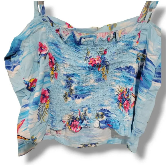No Boundaries Juniors blue Hawaiian Tropical print Smocked Cropped top - medium - Picture 3 of 7